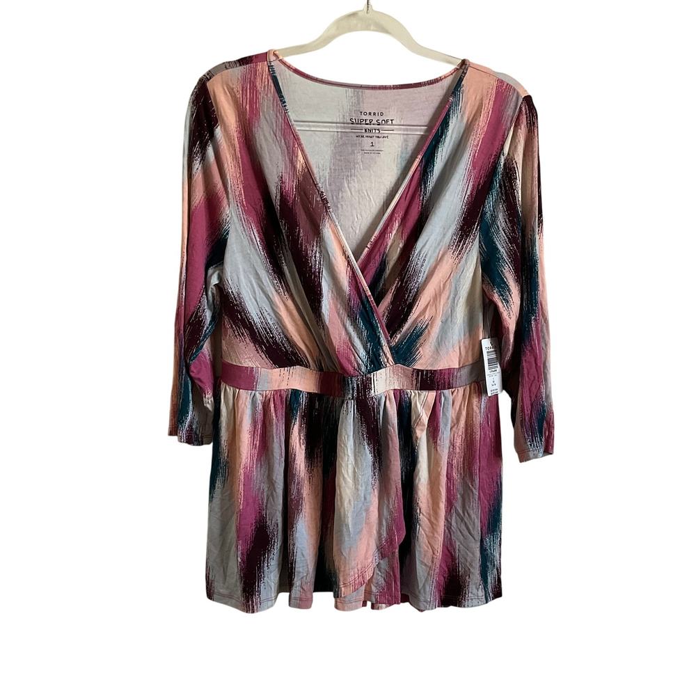 Torrid Super Soft Knits Retro Ikat LS Surplice Blouse - Size 1X NEW